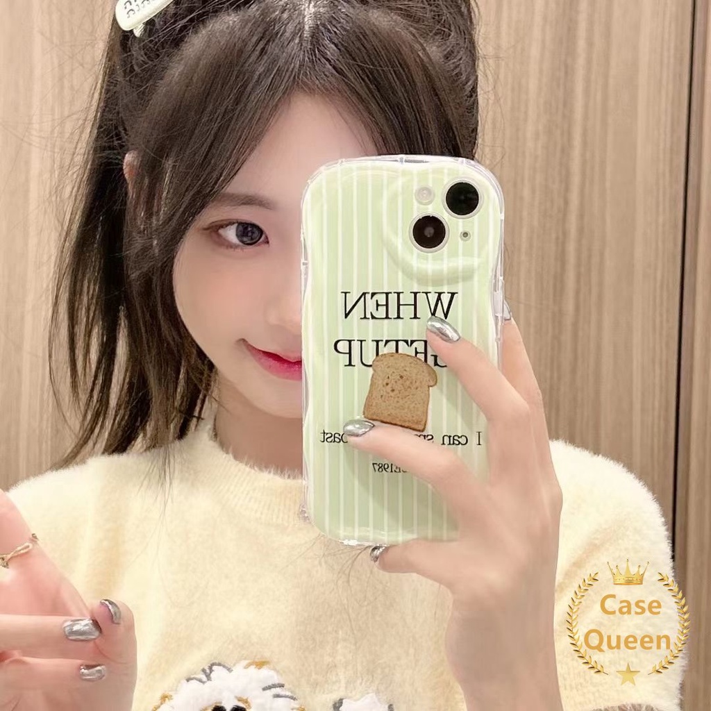 IPHONE Lukisan Cat Minyak Bunga Kelinci Lucu Love Heart Green Toast Bread Case Kompatibel Untuk Iphone7 8 6 6S Plus XR X XS Max11 13 14 12 Pro Max SE 2020 Fresh Tulips 3D Wavy Curved Edge Case