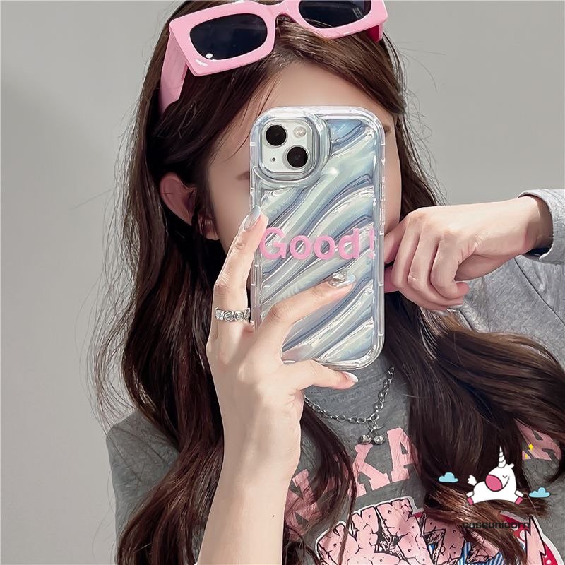 IPHONE Casing Mewah Kartu Laser Warna Dazzle Kompatibel Untuk Iphone13 11 14 12 Pro MAX 7Plus XR 8plus7 8 6 6S Plus X XS MAX SE 2020kreativa Simple Letter Smile 3D Stereo Corrugation Case