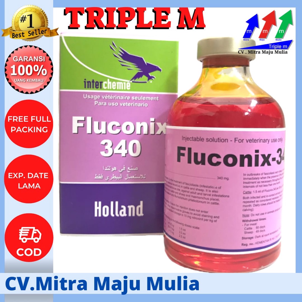 FLUCONIX 340 50ml Obat Cacing Hati Sapi, Kambing, Domba, Anjing