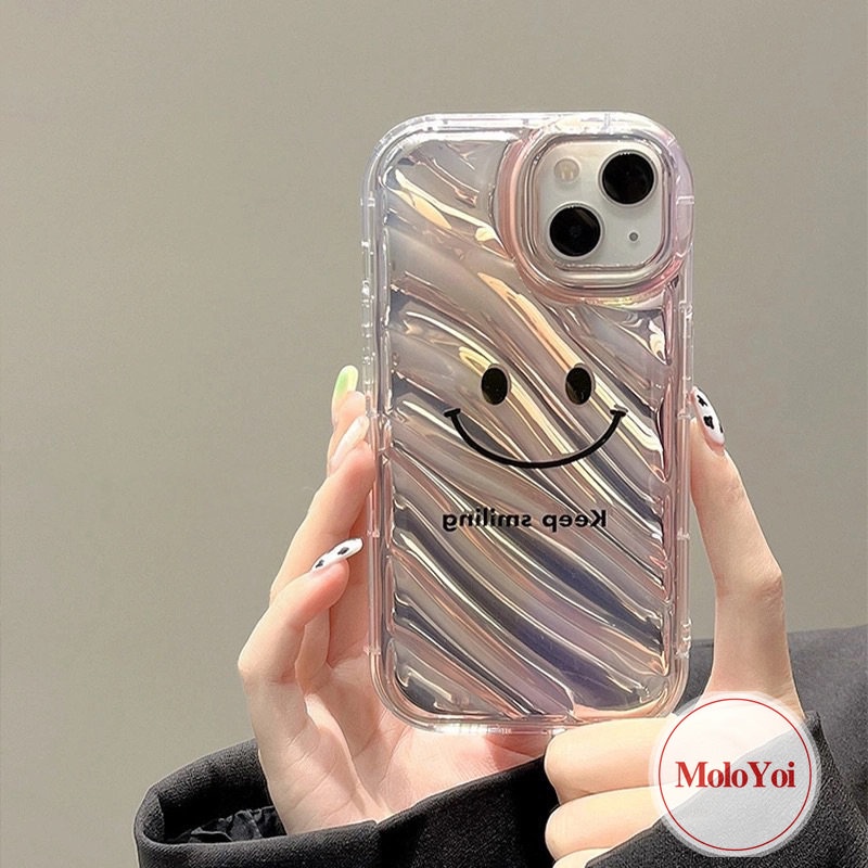 Case Smile Huruf Sederhana Kreatif Kompatibel Untuk IPhone 7Plus XR XS X Max11 14 12 13Pro Max 6 6S 7 8Plus SE 2020 Gradien Cinta Hati Kartu Laser 3D Stereo Korgasi Soft Cover