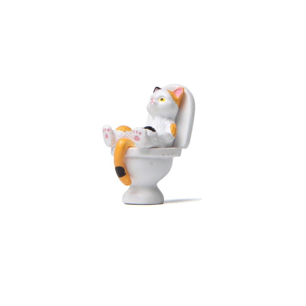 ღ Mini Toilet Seri Patung Kucing Kucing Lucu Penghiburan Spiritual Kucing Di Toilet Resin Dekorasi Rumah Miniatur Model Desktop Aksesoris Ornamen