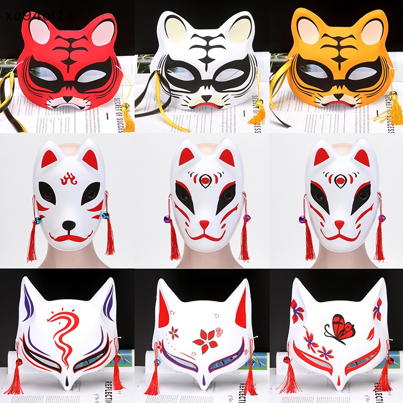 Xo 1Pc Anime Setengah Wajah Hand-ed Kucing Fox Tiger Topeng Anime Demon Slayer Masquerade Halloween Festival Pesta Cosplay Prop OL