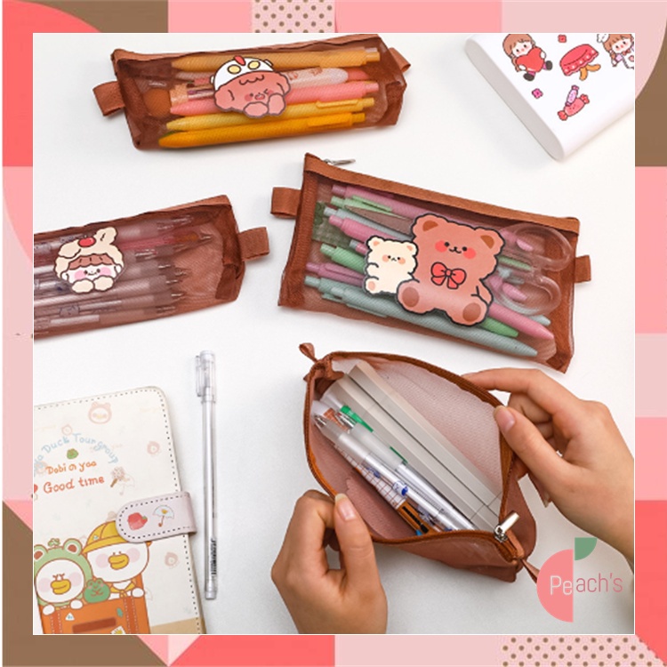 

PEACHs - S5776 Tempat Pensil Zipper Coklat Motif / Tempat pensil jaring zipper transparant / Tempat Makeup Model Jaring Transparan