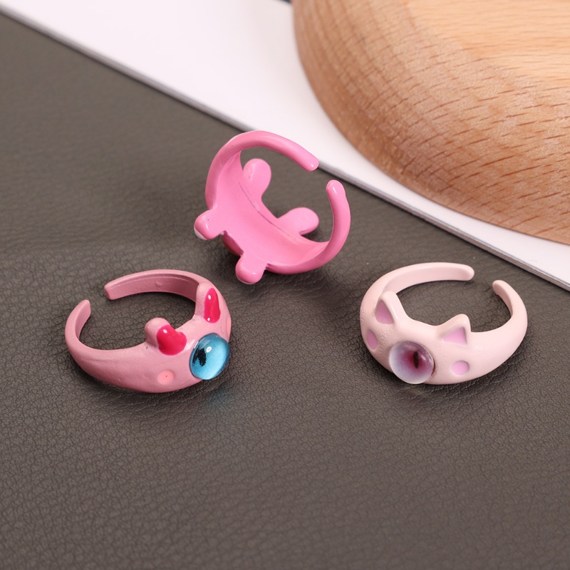 Baru Lucu Kartun Kucing Merah Muda Kelinci Evil Eye Opening Rings Wanita Gadis Harajuku Warna-Warni Monster Devil Eyes Jari Cincin Perhiasan