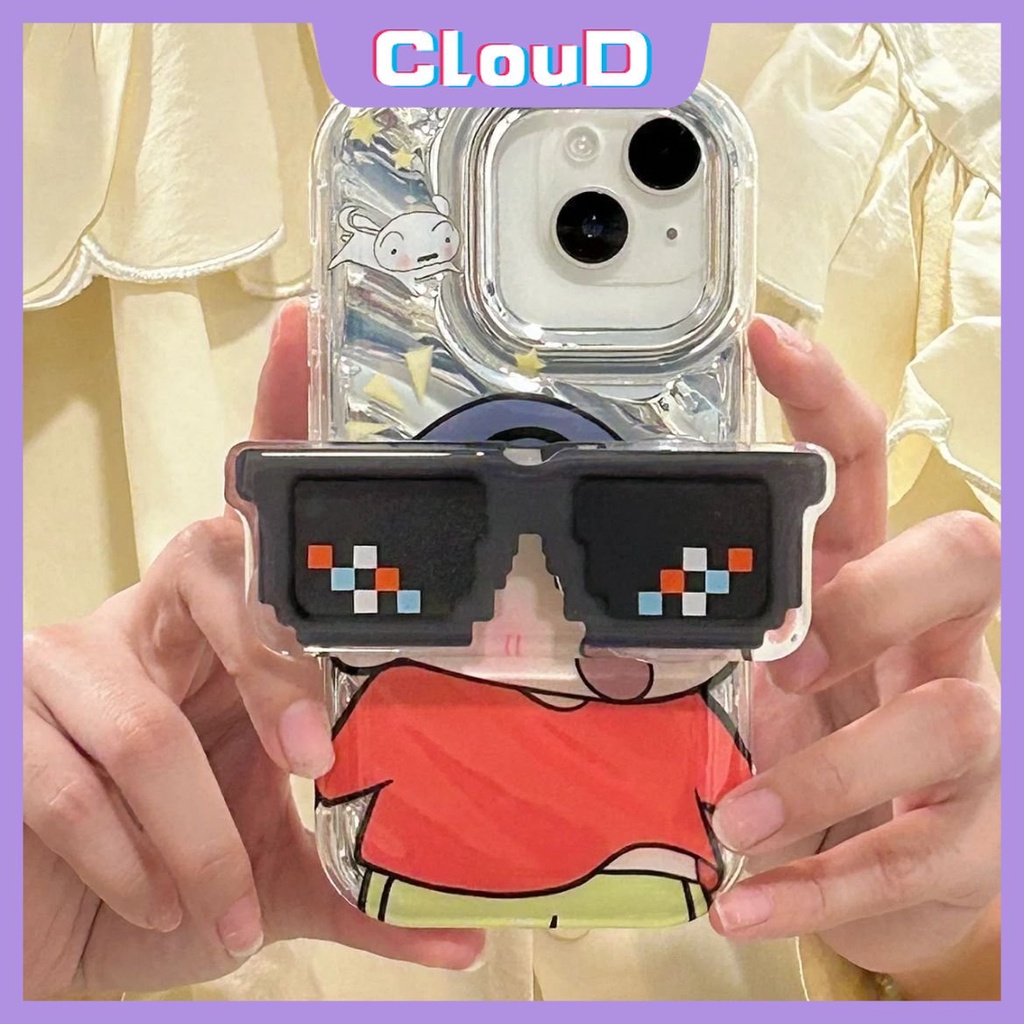 IPHONE Case Kompatibel Untuk Iphone11 14 12 13 Pro MAX Se2020 7Plus XR XS X Max6 6S 8plus Kacamata Hitam Keren Crayon Shin-Chan 3D Stereo Corrugation Mewah Kartu Laser Dazzle Warna Soft Case