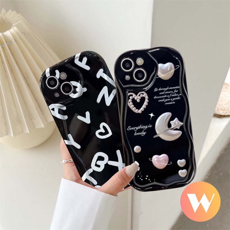 Casing Tepi Melengkung Bergelombang 3D Untuk Redmi Note11 12 8 9 10 11s 10s 10Pro 10 Pro Max Plus Redmi 9A 10 9C NFC 10C 9 A1 A2 9T 10A POCO M3 Alphabet Romantic Bulan Bintang Love Hati Lembut Sarung