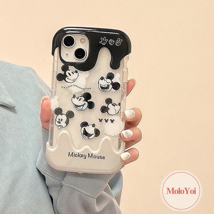 Pasangan Kartun Lucu Mickey Minnie Mouse Shockproof Case Kompatibel Untuk IPhone XR XS X Max 7Plus 11 14 12 13 Pro Max 8Plus 8 7 Plus Kreatif Permen 3D Es Krim Telepon Soft Cover