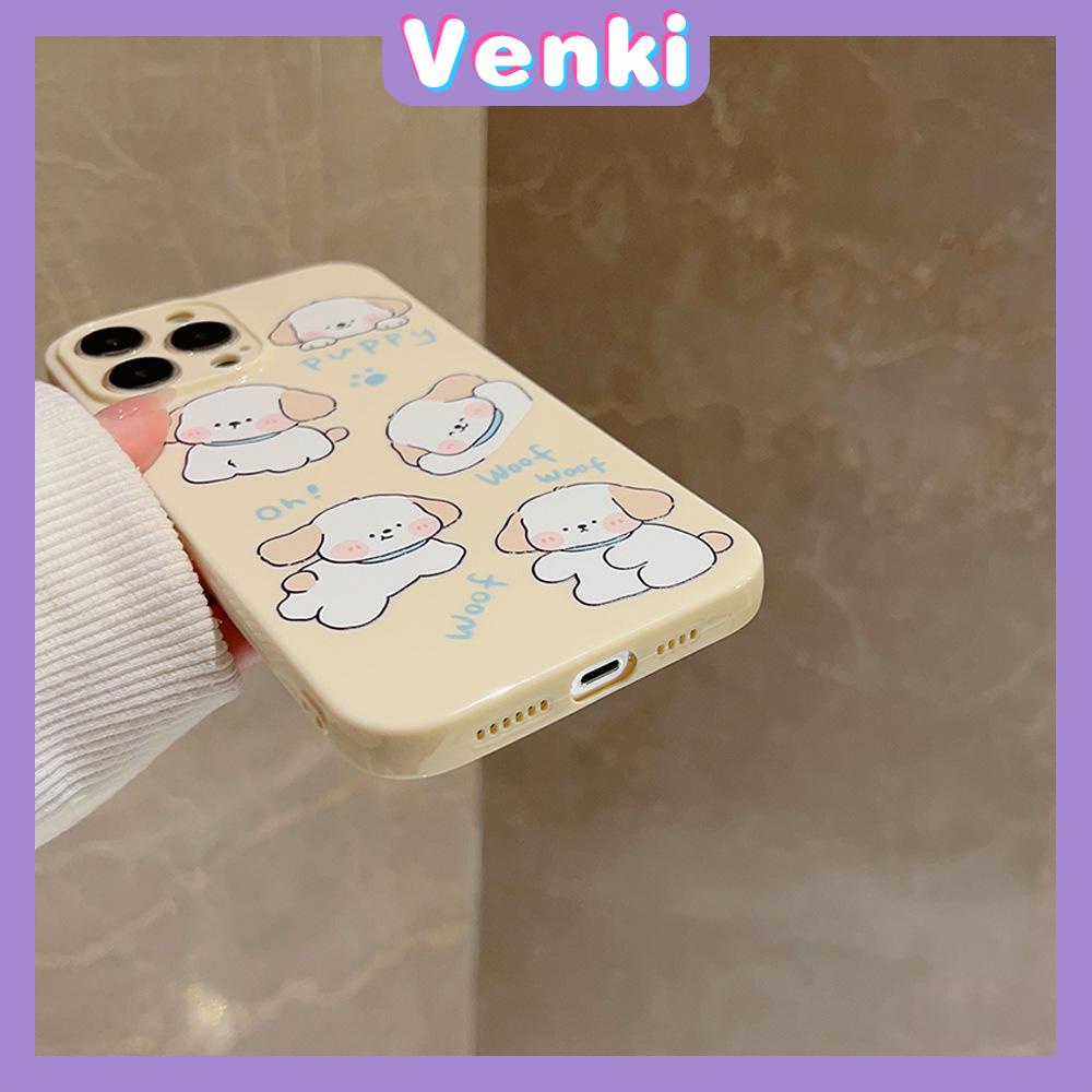 Venki - Untuk Iphone11 iPhone Case Pink Glossy Film TPU Lembut Shockproof Fase Cover Protection Cute White Puppy Kompatibel Dengan Iphone14 13 Pro max 12 Pro max xr xs max 7Plus 8Plus