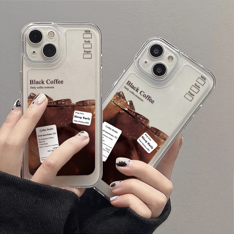 Ice Black Coffee Case Untuk Samsung A11 EU A12 A13 A14 A10 A10S A20 A21 A22 A23 A20S A30 A02 A03 A50 A51 A52 A53 A54 A31 A32 A33 A34 A04 A73 A72 A71 S10 Akrilik Space TPU Penutup Belakang