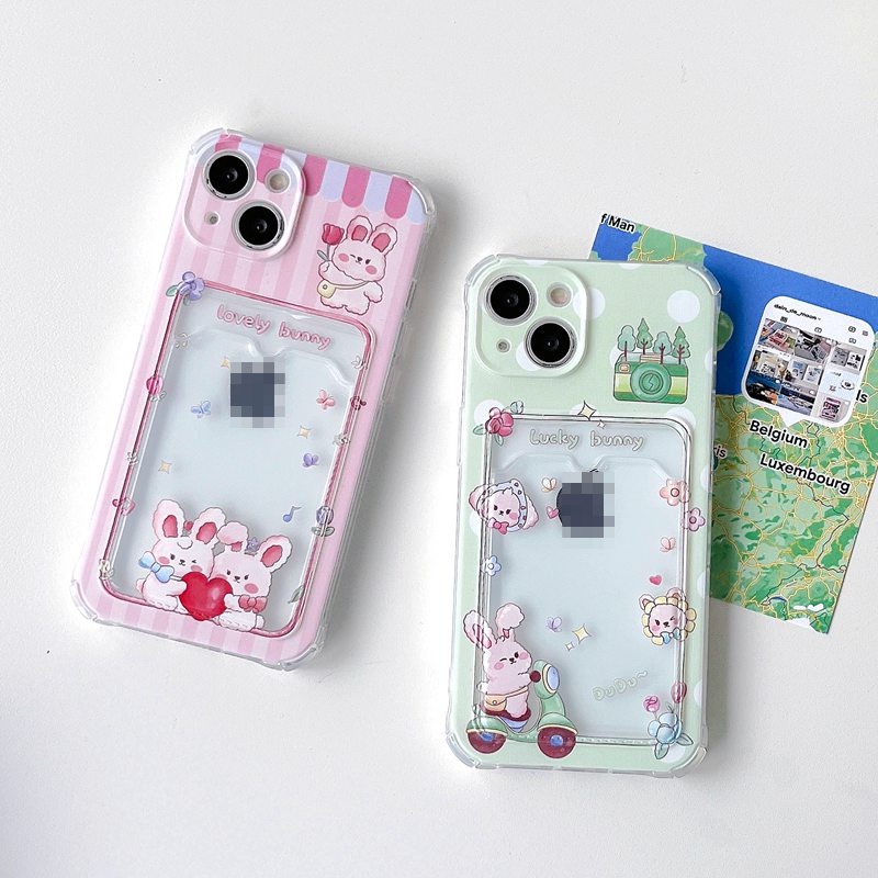 Card Case Bunny Love Soft Case HP iP iPhone 14 13 12 11 Pro X XS XR Max 7 8 + Plus Pink FTD Casing Apple