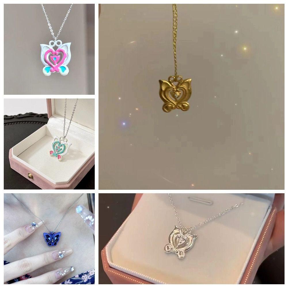 Mxbeauty Y2k Kalung Rantai Klavikula Peri Emas Perak Pink Alloy Butterfly Pendent Necklace Untuk Hadiah Gadis