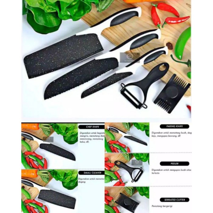 Pisau Set Premium - Set Pisau Batu Maifan - Set Pisau Anti Lengket