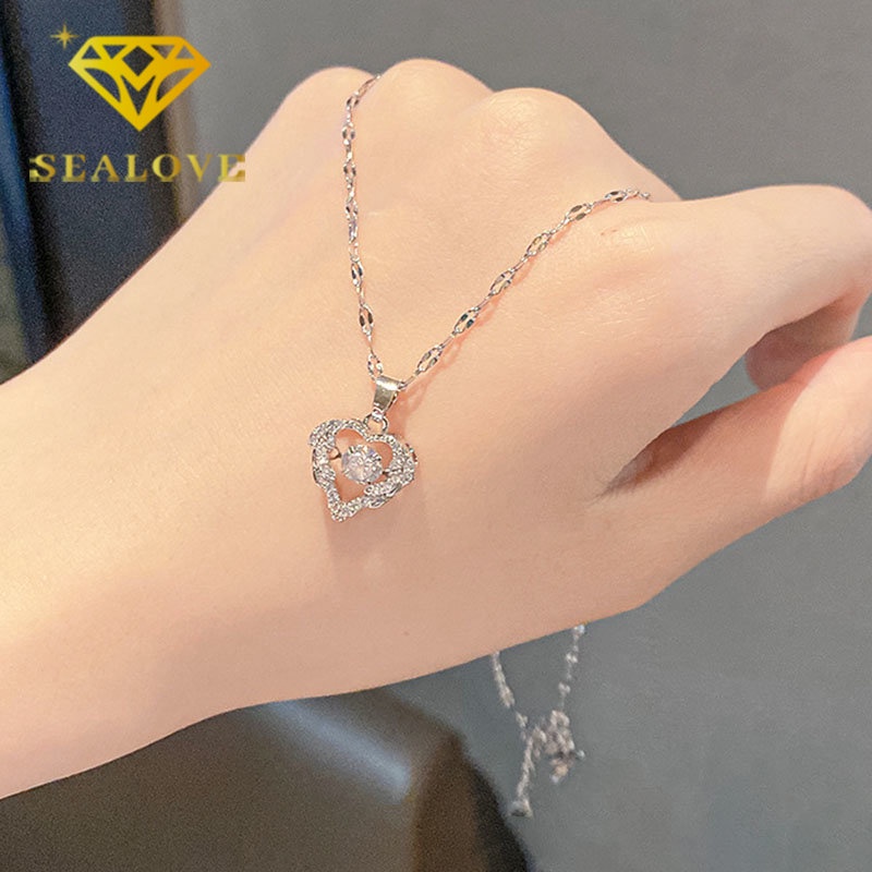 Kalung Titanium Wanita Hati Berlian Emas 18K Anti Karat Aesthetic Mewah Korea Fashion Aksesoris Perhiasan