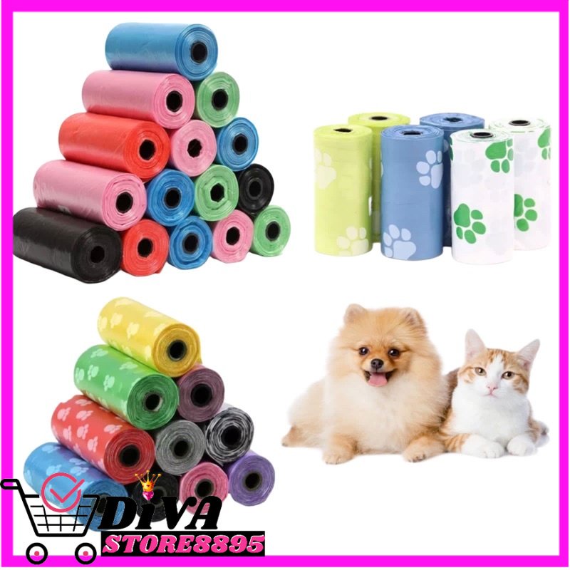 Poop bag Kantong plastik sampah Refil pet kucing anjing tempat kotoran organik hewan 1 roll 15pcs DIVA STORE