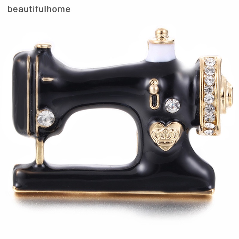 {beautifulhome} Pin Bros Mesin Jahit Enamel Hitam Bros Kerah Syal Dekorasi Perhiasan.