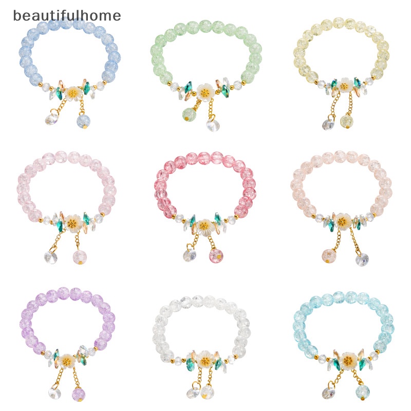 {beautifulhome} Gelang Bohemian Manik-Manik Kristal Warna-Warni Gelang Buatan Tangan Tali Elastis Perhiasan Wanita.