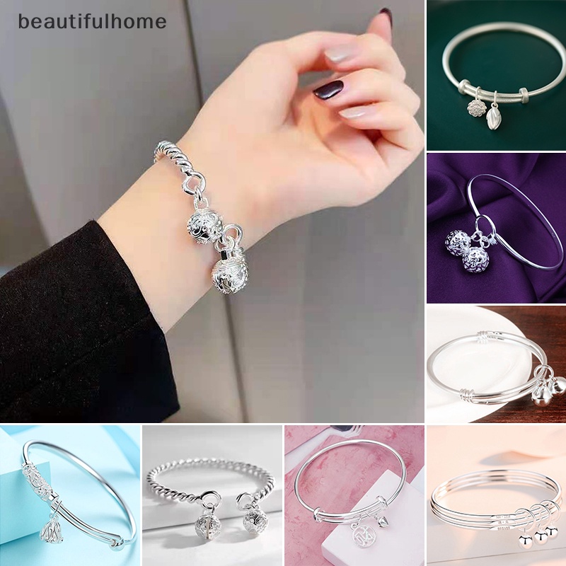 {beautifulhome} Gelang Bangle Liontin Fashion Adjustable Warna Silver Plated Untuk Wanita.