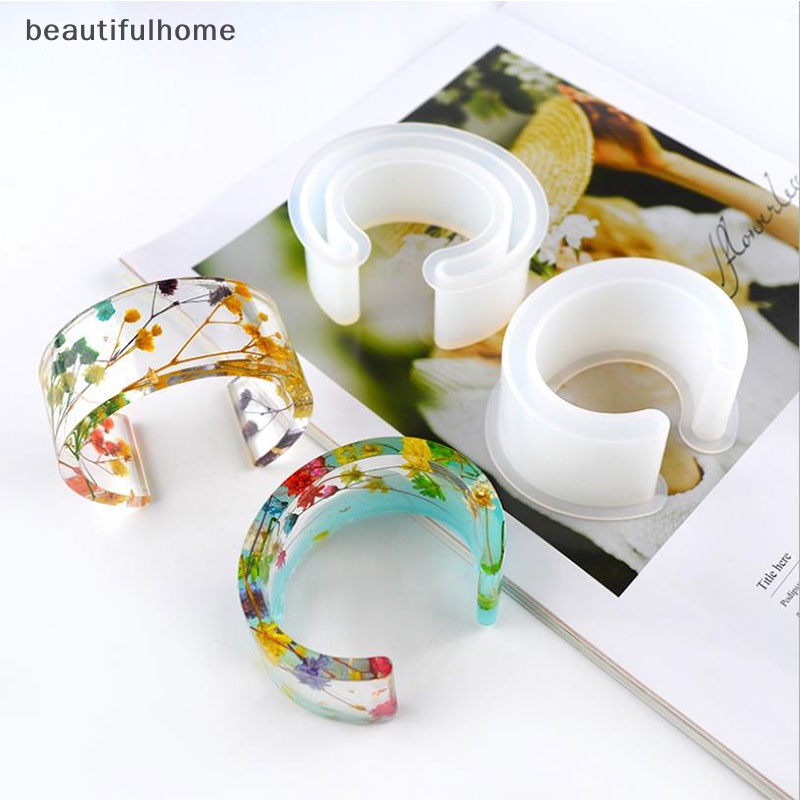 {beautifulhome} Open Cuff Silicone Mold Membuat Perhiasan Gelang Bangle Cetakan Resin Bunga DIY.