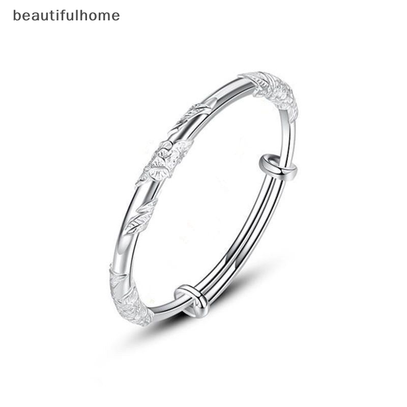 {beautifulhome} 1pc Perak Wanita Penuh-blown Bunga Gelang Halus Dan Ringan Terbuka Dapat Disesuaikan Gelang Padat Fashion Gelang Perhiasan Perak.