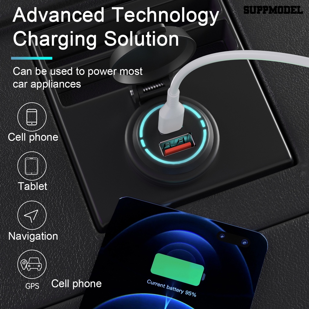 [SM]QC3.0 Charger USB Motor Mobil Dengan Port A+C Penutup Pegas Tahan Air Pengisian Cepat Charger Handphone Supply