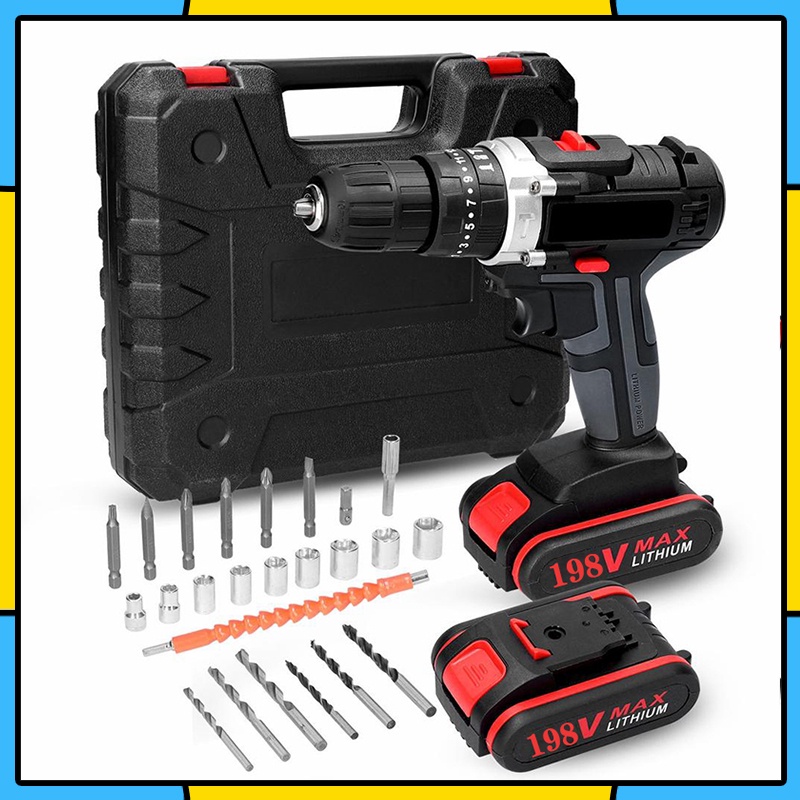 Bor baterai / bor cordless dengan isi ulang baterai lithium 68V/88V Autentik Bor listrik reversibel/beton besi kayu full set pilihan/ Bor tanpa kabel