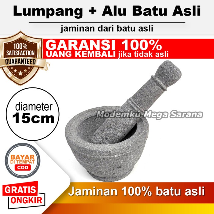 Lumpang Batu Asli Original Muntilan + Alu Lesung Batu 15 cm