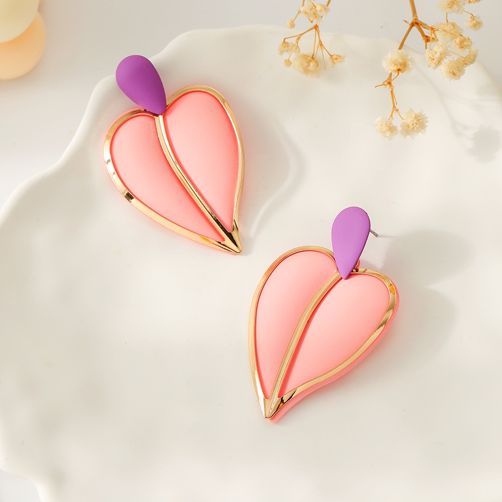 Ukuran Besar Anting Paduan Bentuk Hati/Anting Stud Clash Warna Berlebihan/Retro Vintage Love Heart Drop Earring/Aksesoris Fashion Wanita