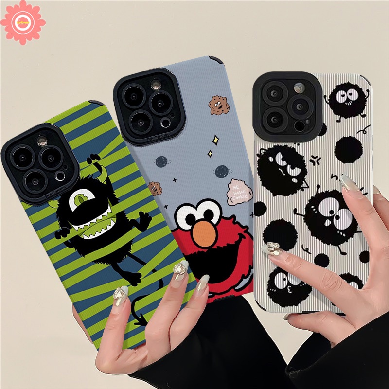 IPHONE Lovely Monster University Shockproof Case Kompatibel Untuk Iphone11 13 14 12 Pro MAX XR 7 8 Plus X XS MAX 7Plus Tekstur Kulit Gaya Korea Cute Little Monster Cover