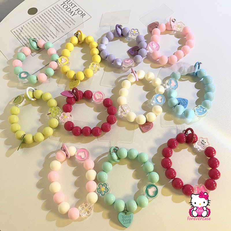 IPHONE Gelang Tangan Akrilik Gadis Korea Gantung Universal Gelang Untuk Iphone14 13 12 11 Pro Max MiNi Lucu Warna-Warni Manik Bulat Telepon Rantai