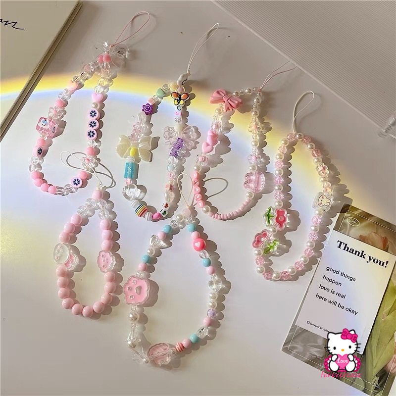 Baru Hitam Putih Beruang Senyum Cinta Hati Manik-Manik Rantai Ponsel Pesona Wanita Gadis Dekorasi Ponsel Lanyard Tali Telepon