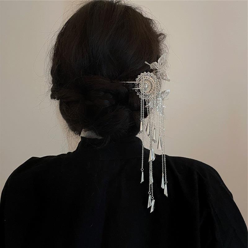Fairy Wind Chime Rumbai Hanfu Hiasan Kepala Jepit Rambut Logam Kupu-Kupu Hairpin Gaya Tinggi Retro Jepit Rambut Untuk Wanita