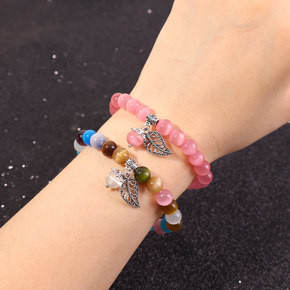 Multicolor Cat Eye Stone Bead Bracelet/Chakra Strand Stretch Bracelets/Opal Stone Ajustable Bangle/Perhiasan Penyembuhan Yoga Kristal Merah Muda/Aksesoris Fashion Wanita