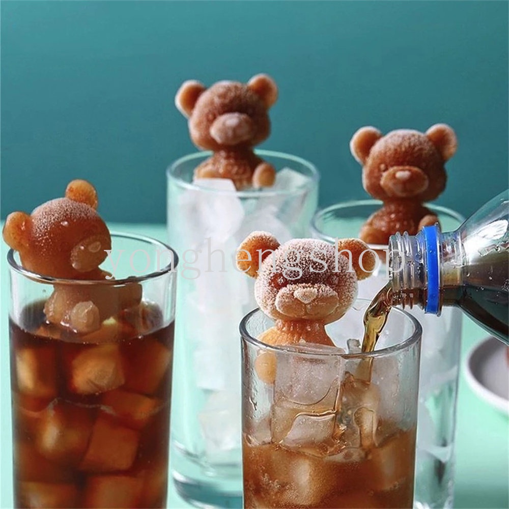 Kreatif 3D Bunga Mawar Berbentuk Es Batu Tray Silikon Anti-Lengket Kartun Beruang Es Cetakan Untuk Whiskey Wine Cocktail Minuman Dingin Ice Maker DIY Es Krim Popsicle Cetakan