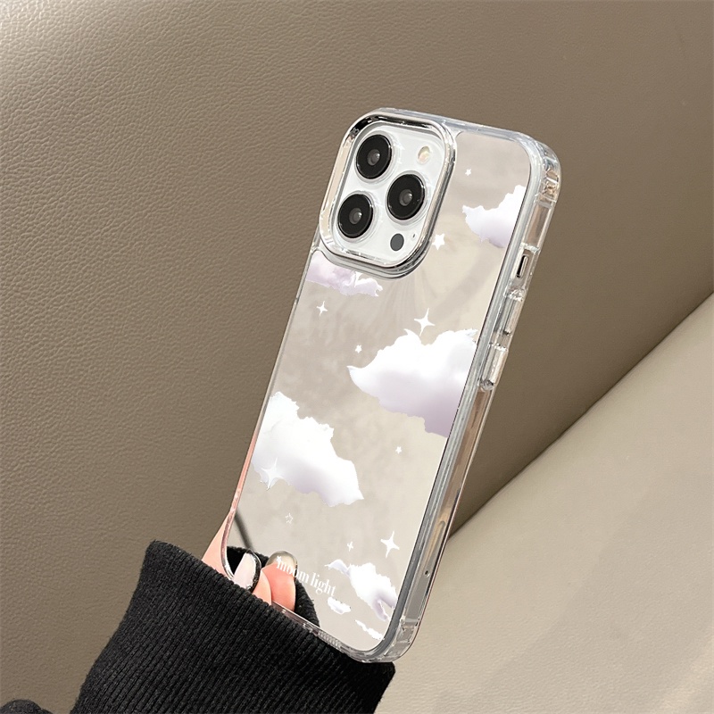 IPHONE Dreamy Star Cloud Mirror Phone Case Kompatibel Untuk Iphone11 12 13 14 12Pro 13Pro 14Pro Pro Max XR X XS Max Electroplating Tombol Perlindungan Mirror Cover