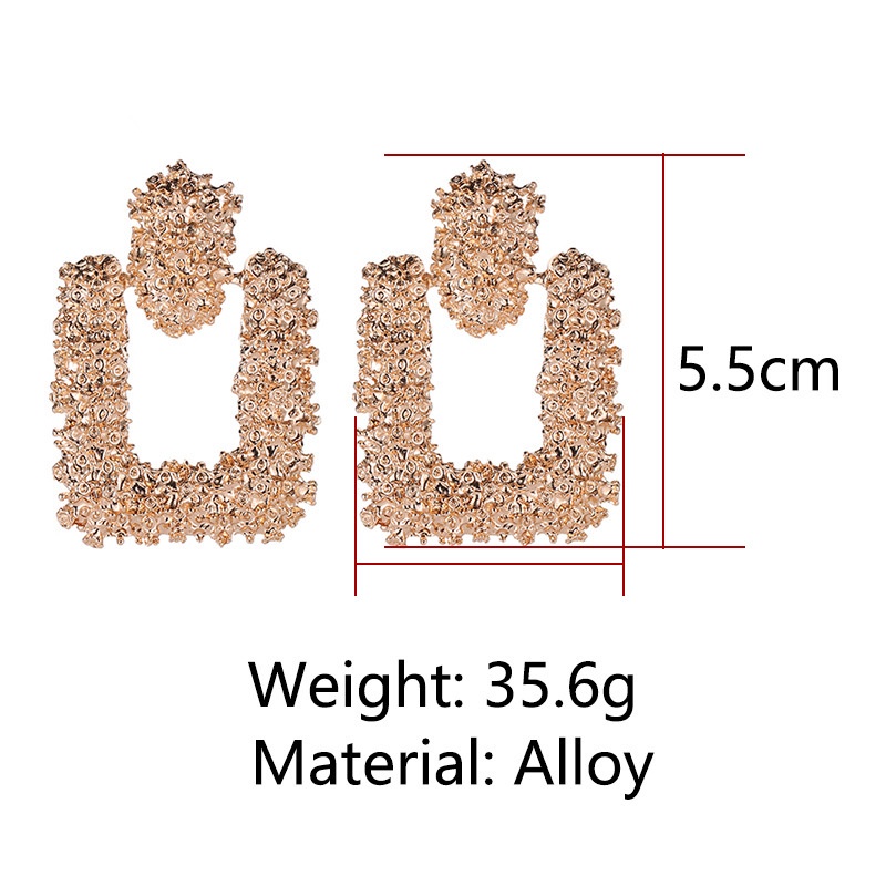 [FRA] Anting Logam Persegi Mode Sederhana Geometris Timbul Bunga Stud Earrings