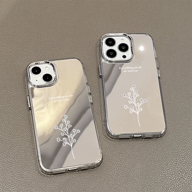 IPHONE Casing Ponsel Cermin Pohon Kecil Kompatibel Untuk Iphone11 12 13 14 12Pro 13Pro 14Pro Pro Max XR X XS Max Electroplating Tombol Perlindungan Mirror Cover