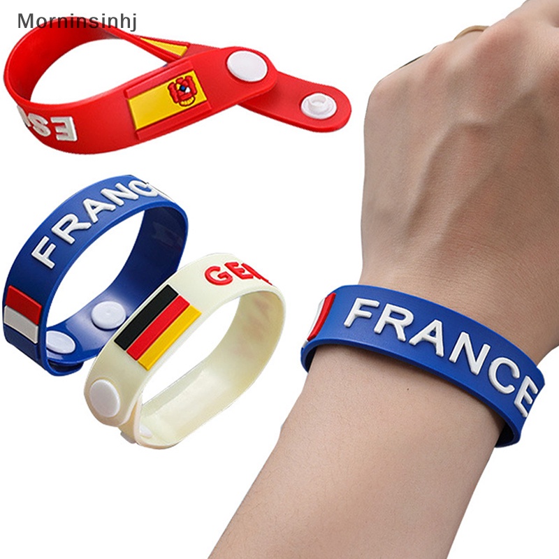 Mornin Souvenir Sepak Bola Piala Dunia Bendera Gelang Olahraga Elastis Silicone Wristband Bracelet id