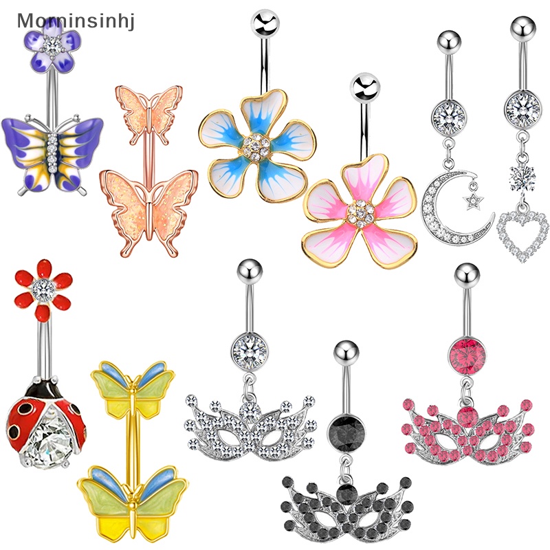 Mornin Belly Button Rings Colorful Flowers Butterfly Star Menjuntai Navel Ring Wanita Anti Karat Tubuh Perut Tubuh Perhiasan id