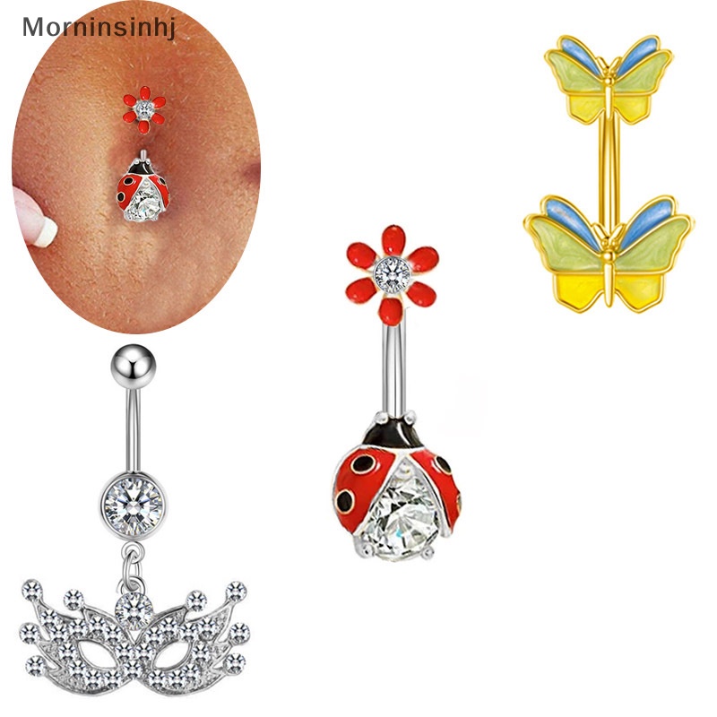 Mornin Belly Button Rings Colorful Flowers Butterfly Star Menjuntai Navel Ring Wanita Anti Karat Tubuh Perut Tubuh Perhiasan id