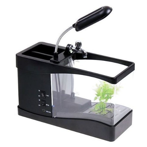 USB Desktop Aquarium Mini Fish Tank with Running Water - Akuarium Mini with LCD Display