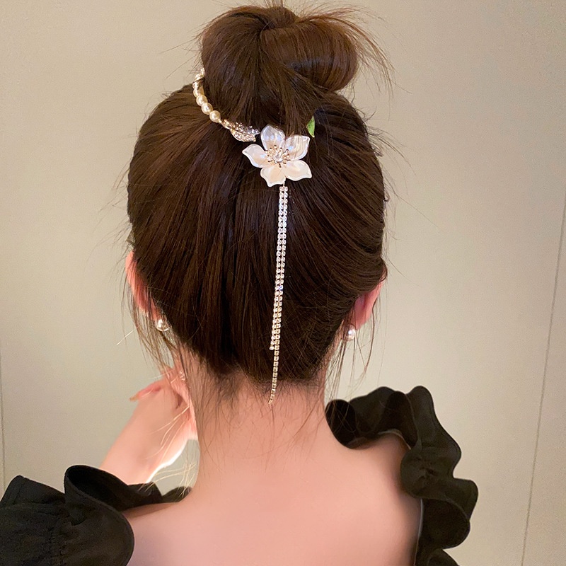 Bunga Rumbai Berlian Imitasi Jepit Rambut Mutiara Imitasi Gesper Klip Gaya Kuno Resin Sintetis Hiasan Kepala Elegan Hair Clip Aksesoris Ponytail Holder