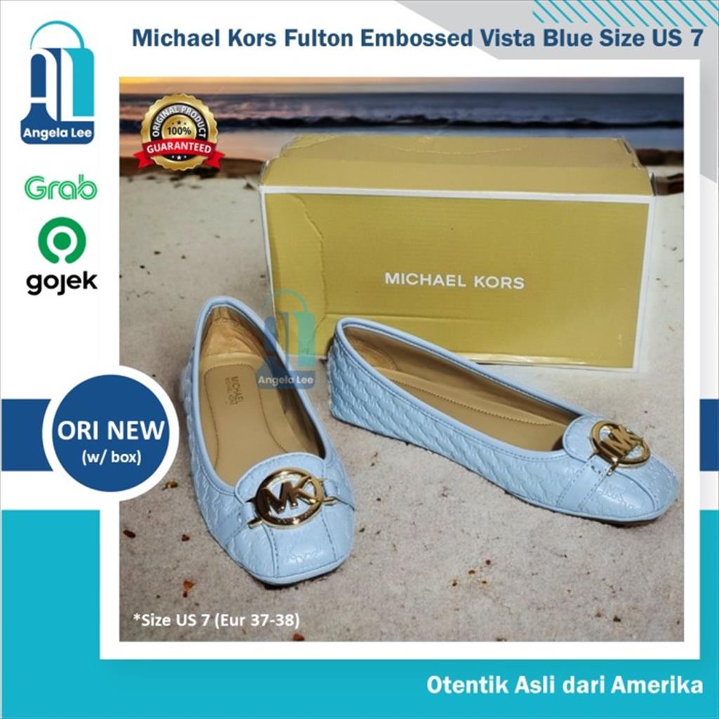 Michael Kors Fulton Embossed Flat Shoe Sepatu Original Vista Blue US7