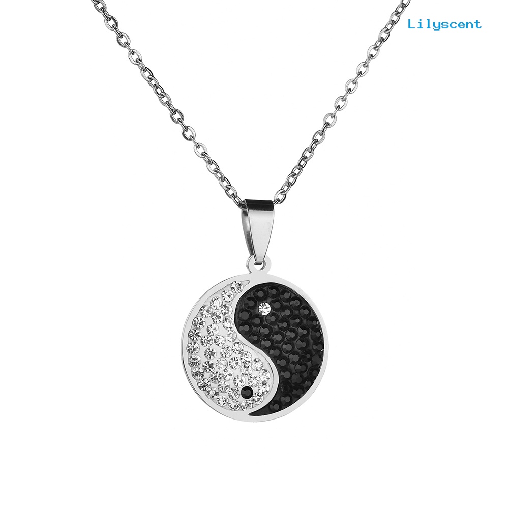 [LS]Vintage Yin-yang Simbol Berlian Imitasi Mengkilap Pria Wanita Kalung Perhiasan Hadiah