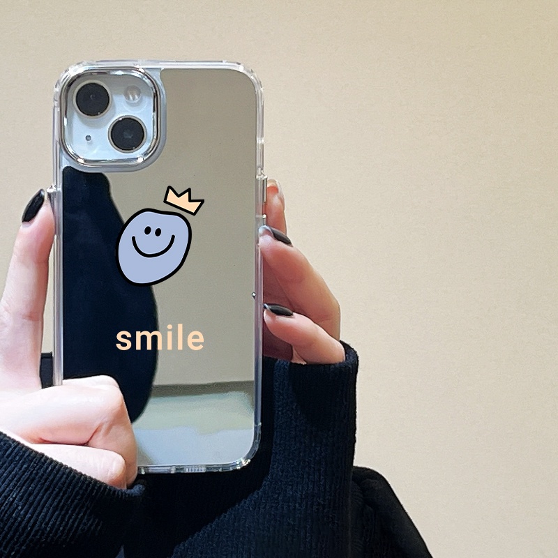 IPHONE Smile Emoji Mirror Phone Case Kompatibel Untuk Iphone11 12 13 14 12Pro 13Pro 14Pro Pro Max XR X XS Max Electroplating Tombol Perlindungan Mirror Cover