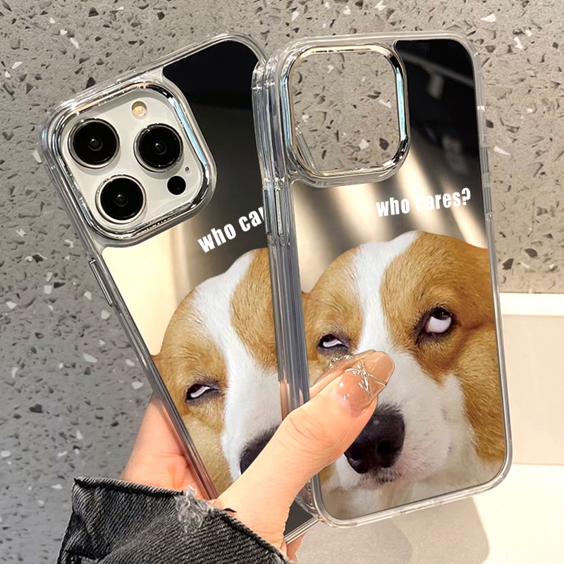 IPHONE Casing Ponsel Cermin Anjing Keren Kompatibel Untuk Iphone11 12 13 14 12Pro 13Pro 14Pro Pro Max XR X XS Max Electroplating Tombol Perlindungan Mirror Cover