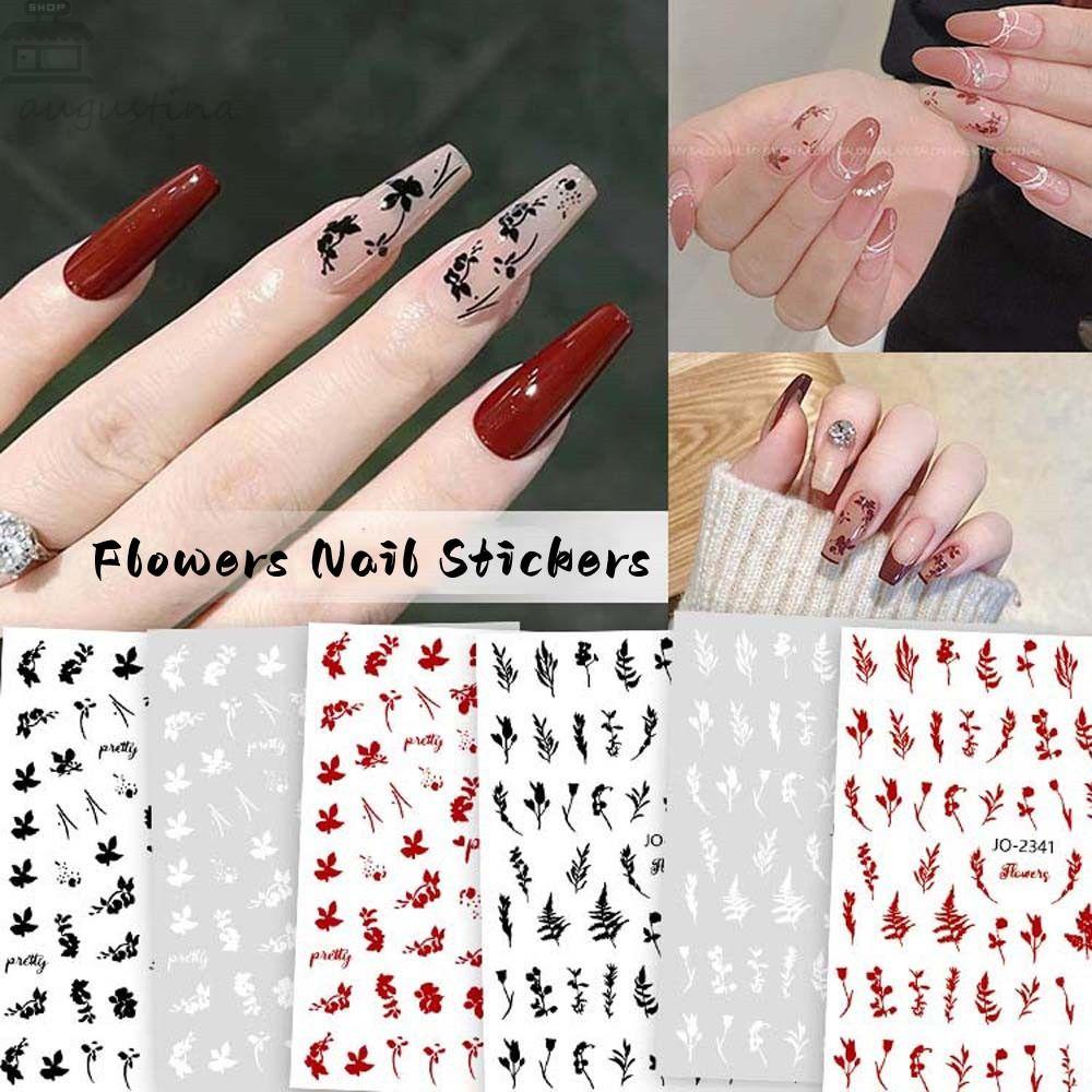 AUGUSTINA Agustina Bunga Stiker Kuku Retro 3warna Dekorasi Kuku Nail Art Self Adhesive Jepang