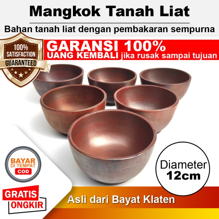 Mangkok Tanah Liat Asli Gerabah Gelas Mangkuk Tradisional - D 12 cm