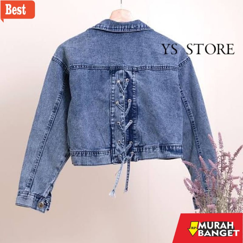 Jaket denim wanita terbaru- Jaket crop wanita/Jaket jeans crop model tali belakang/jaket jeans impor