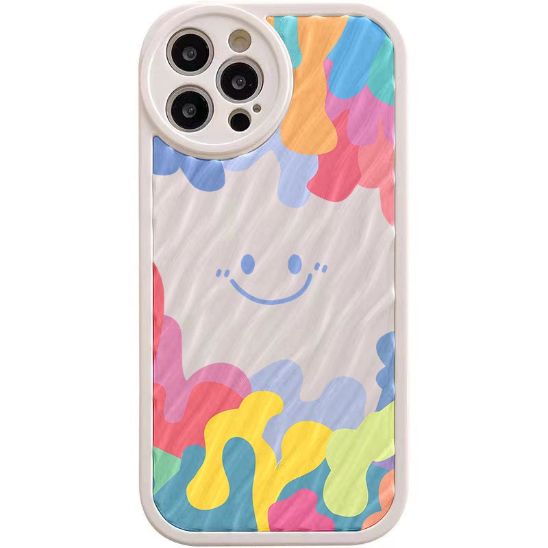 IPHONE Smile Face Dengan Graffiti Warna-Warni Riak Air Casing Ponsel Kompatibel Untuk Iphone11 13 12 14 Pro MAX 14 Plus XR X XS MAX 7Plus 8Plus 7 8 SE 2020 2022 Sarung Tahan Guncangan