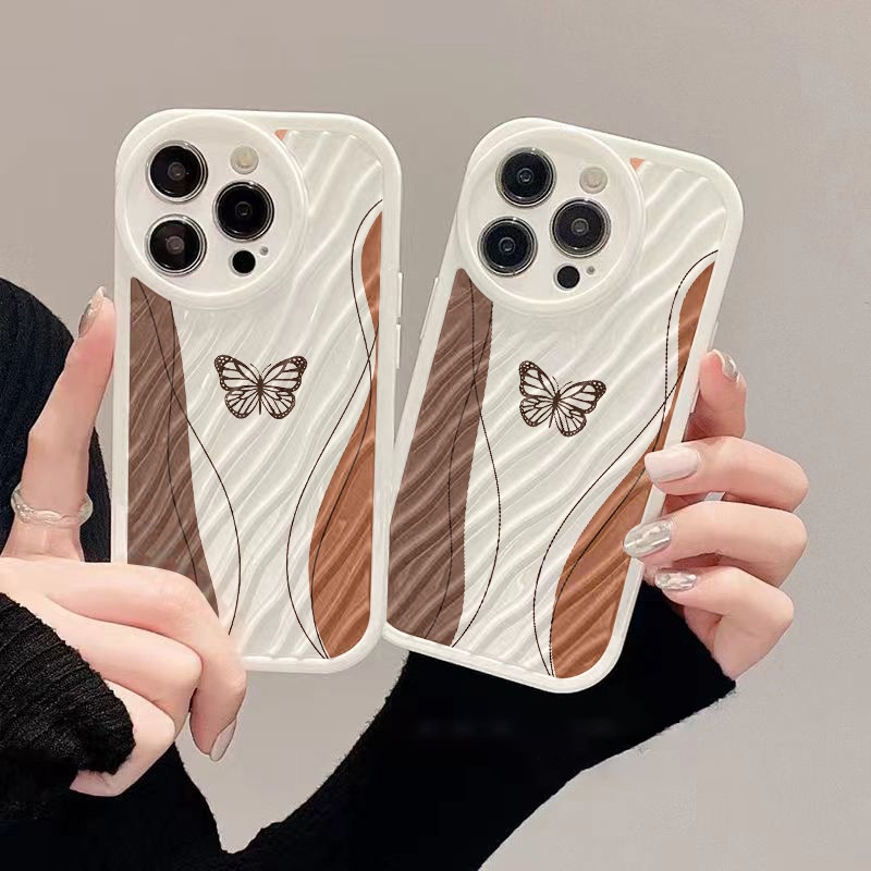 IPHONE Lukisan Butterfly Water Ripple Phone Case Kompatibel Untuk Iphone11 13 12 14 Pro Max14 Plus XR X XS MAX 7Plus 8Plus 7 8 SE 2020 2022 Shockproof Cover